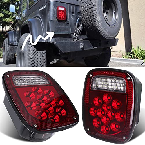 LIMICAR RV Tail Lights, 39 LED Trailer Lights, Red/White Dual Colors Stop Tail Turn Signal Backup Reverse RV Brake Lights for Jeep YJ TJ JK CJ Trailer Truck Caravan - Thumbnail 2