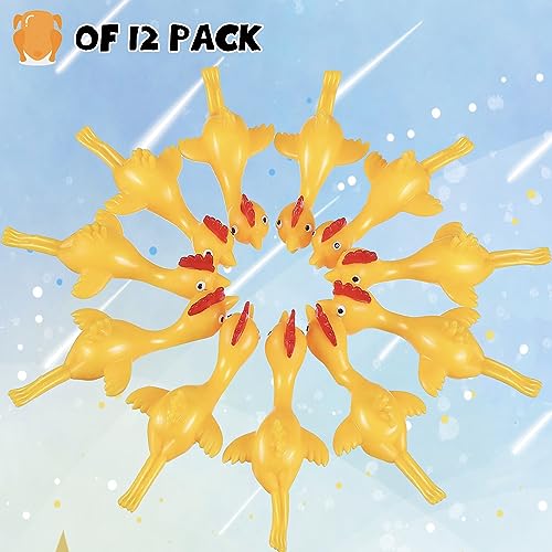 12pk Slingshot Chicken Finger Toys Party Favors for Kids 4-8-12 Boys Teens, Funny Mini Flying Rubber Chickens Bulk Classroom Prizes for Kids Goodie Bags Pinata Fillers Birthday Gifts Stocking Stuffers