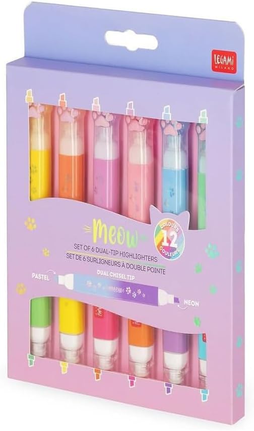 Legami — Set di 6 Evidenziatori Doppia Punta Pastello e Neon, 12 colori