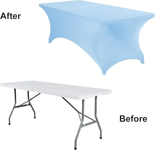 Miniatura 15 de Paquete de 2 manteles rectangulares impermeables de elastano, 6 pies, color negro, elástico, resistente a las manchas, para todas las estaciones