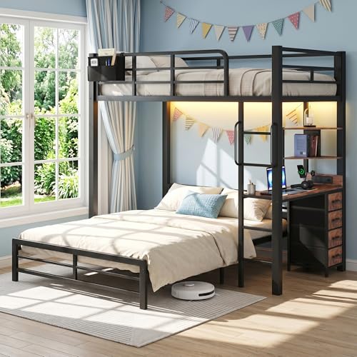 Twin Over Full Bunk Bed with Desk and Storage