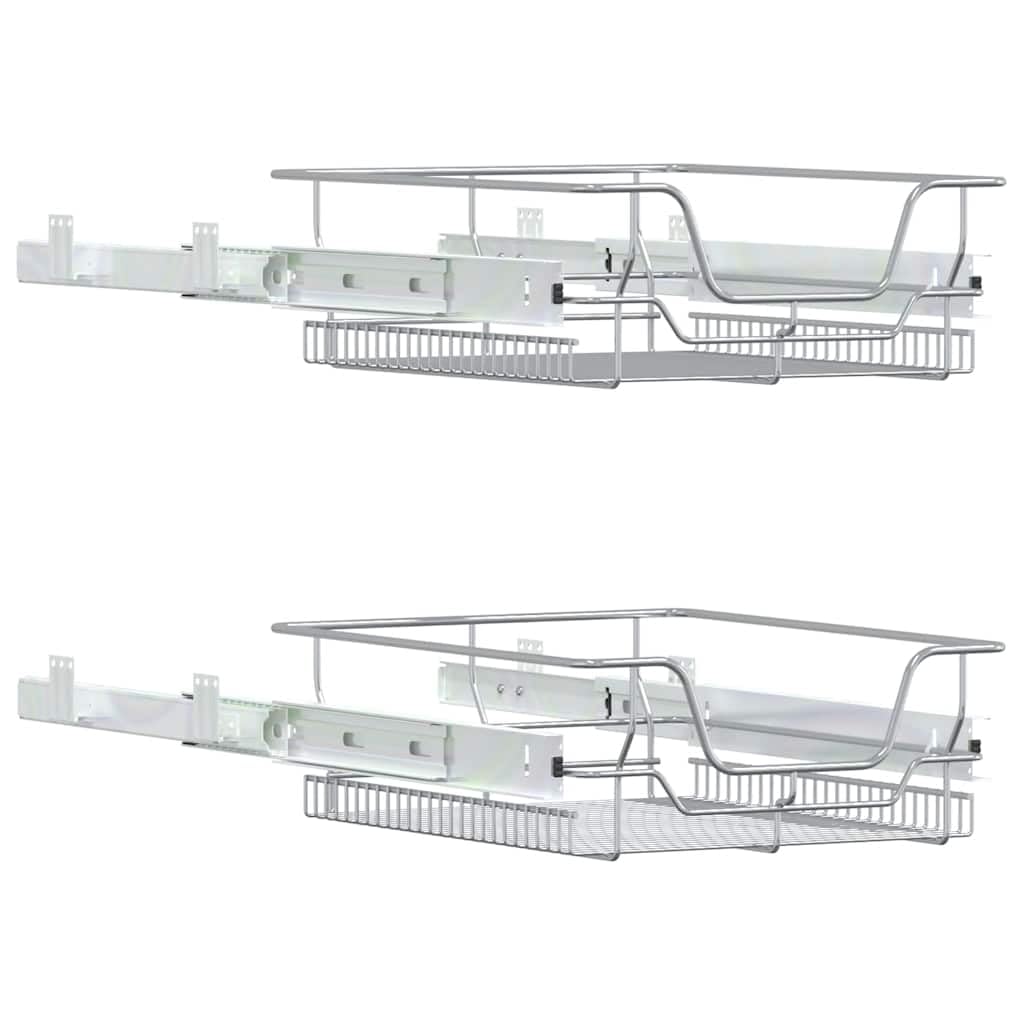 Cestas de alambre de cocina, 2 unidades, extensibles, plateadas, 45 cm, cromadas, para armario y cajón, organizador para cubiertos, utensilios de cocina y almacenamiento