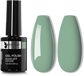 beautilux Sage Green Gel Polish, 1Pcs Sage Green Color Gel Nail Polish High Gloss Soak Off UV Nail Art Gel Manicure Salon at Home for Women (10ML)