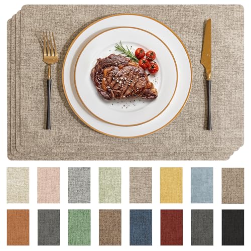 Romanstile Faux Leather Vinyl Placemats Set of 12, Khaki