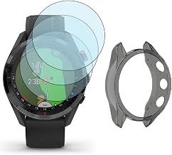 Watch Screen Protector (3+1Pack) Compatible for Garmin Approach s62, Tempered Glass Film Anti-Scratch High Definition Full Coverage and Soft TPU Protective Case, Transparent