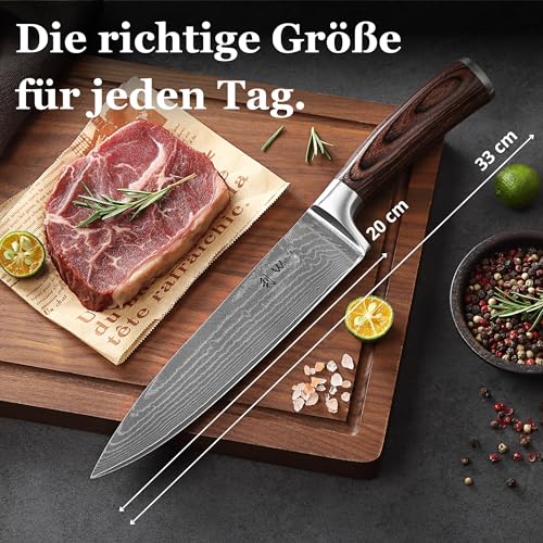 Foto von Wakoli EDIB Damast-Kochmesser 20 cm mit VG10-Kern und Pakkaholzgriff
