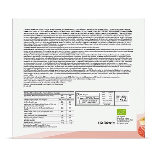 Amazon-Marke: Mama Bear Bio Zubereitung aus Joghurterzeugnis, Erdbeere, Banane und Joghurt, Vegetarian, 90g (6er-Pack)