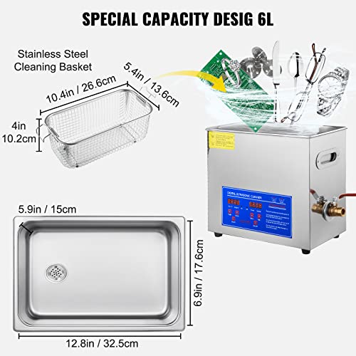 Vevor Ultrasonic Cleaner With Digital Timer & Heater, Professional Ultra Sonic Jewelry Cleaner, Stainless Steel Heated Cleaning Machine For Glasses Watch Rings Small Parts Circuit Board (6L) #TOP5