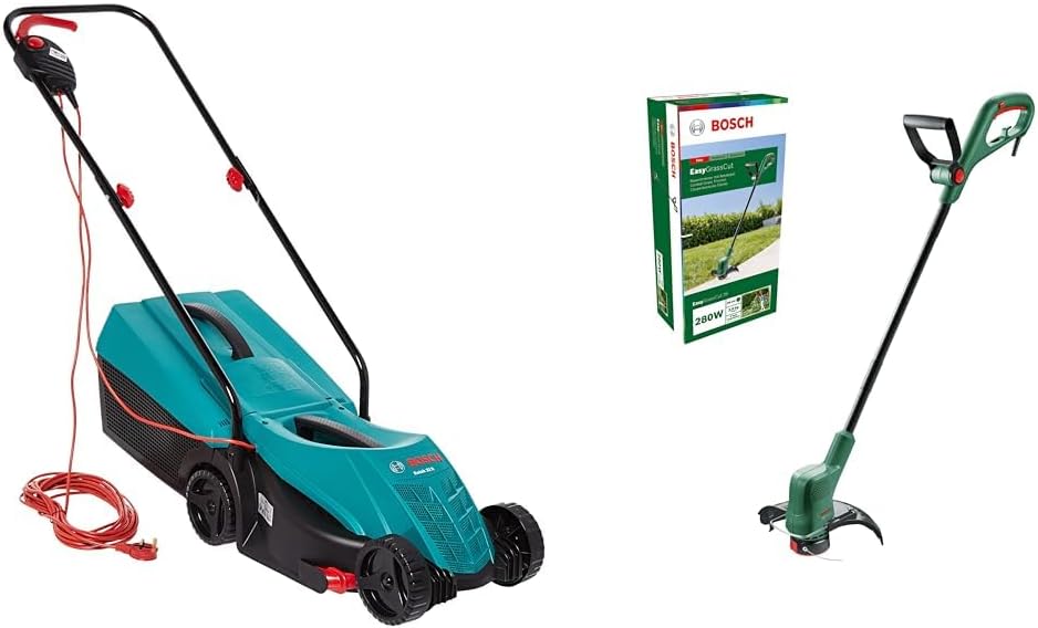 BoschHome and Garden Rotak 32R Electric Rotary Lawnmower & Electric Grass Trimmer EasyGrassCut 26 (280 Watt, cutting diameter 26 cm, Weight: 2 kg, in carton packaging)