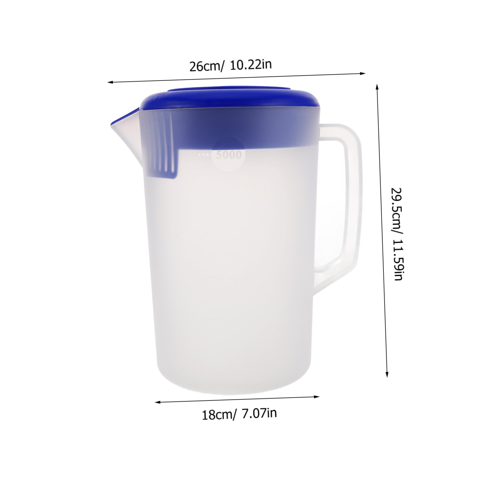 Pichet à Eau en Plastique et Design Mat avec Couvercle 5 L Base Transparente pour Réfrigérateur et Service de Boissons en Restauration