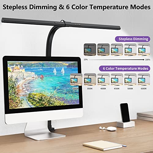 Kablerika Led Desk Lamp, 24W Brightest Architect Desk Lamp For Home Office, 31.5" Wide Tall Desk Lamp With Clamp, Dimmable Task Lamp, Auto Setting, 6 Color Modes For Office Lighting/Workbench/Monitor #TOP5