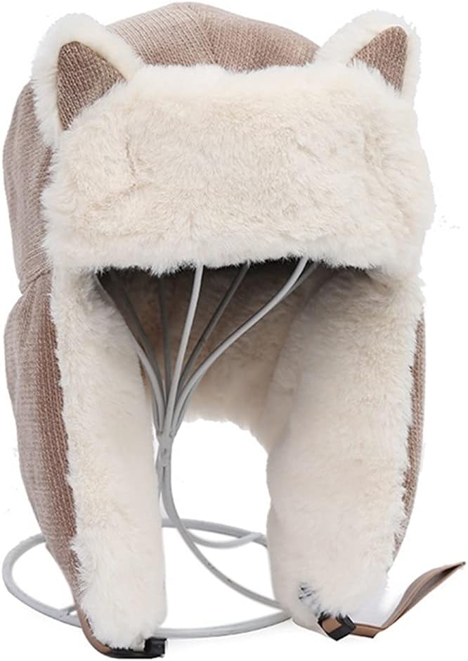 Women Warm Earmuffs Thicken Ear-flapped Hat Winter Cold-Proof Warm Cotton Hats Cat Ears Cap Winter Hat(E)