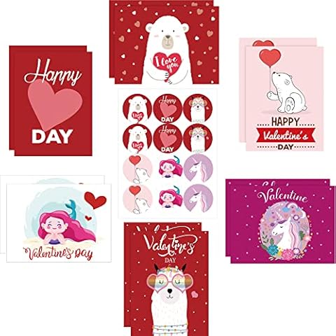 Dianelhall Set of 36 Assorted Kids Valentines Day Cards Valentine Cards with Themed Stickers and Envelopes, Cute Unicorn Valentine Cards from Parent Teachers Cover