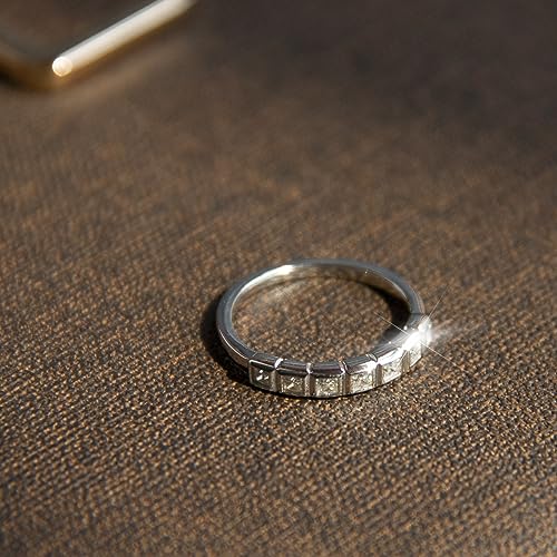 7 Stone Moissanite Wedding Band Eternity Ring Wedding Rings for Women 925 Sterling Silver with 18K White Gold Plated 0.56 Carats D Color VVS1 Princess cut Lab Created Diamond Engagement Ring Size 5-114