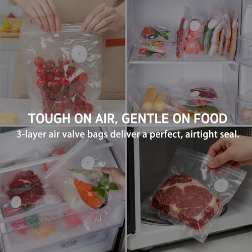 Image of Syntus 30 Reusable Vacuum Sealer Bags for Food, Large 12 inch x 13 inch Food Storage Zipper Bags with Air Valve BPA-free Leakproof Keep Food Freshness, Compatible with Compact Vacuum Sealers