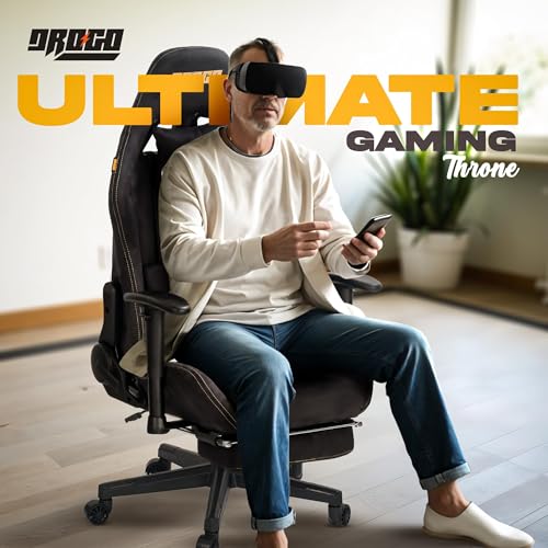 Image of DROGO Proform Ergonomic Gaming Chair, Computer Chair with Luxurious Suede Fabric, Adjustable Seat, Armrest, Head & Massager Lumbar Pillow | Home & Office Chair with Footrest & Recline (Black)