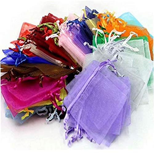 Organza Sacs cadeaux Bonbons net fil Mix Couleur Sacs Sachet Sacs Pouches faveur de mariage coulissée Bijoux Pouches 100PCS Cover