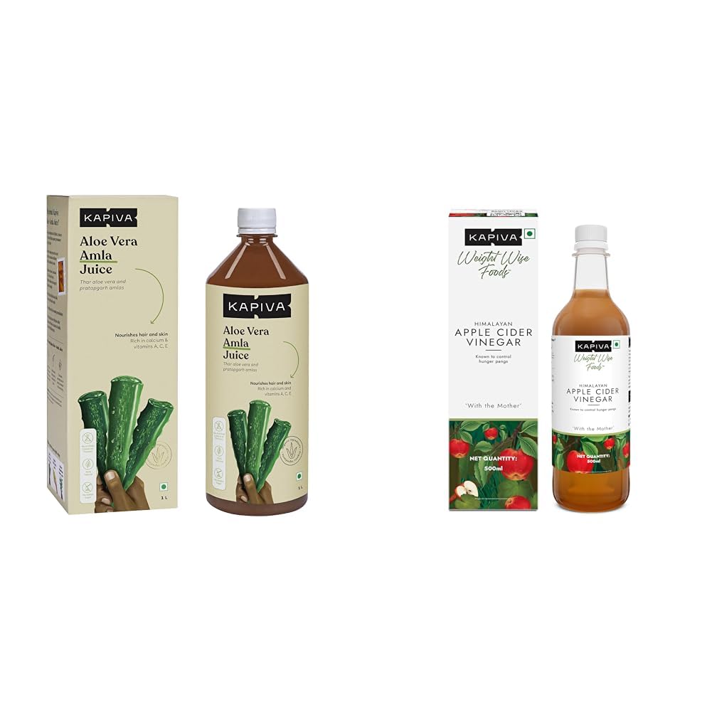 Kapiva Aloe Vera + Amla Juice | Cold-pressed Juice for Glowing Skin | Helps with Metabolism (1L) & Kapiva Himalayan Apple Cider Vinegar with Mother 500ml | Raw, Unpasteurized & Unfiltered