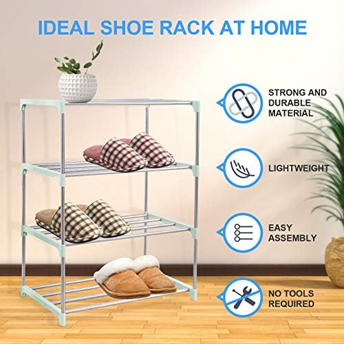 CKSUNG Stackable Small Shoe Rack, Shoe Storage Shelf Organizer, Ideal for Entryway, Living Room, Hallway (Green, 4 Tier)
