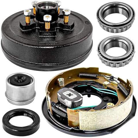JADODE Trailer Hubs with Electric Brakes 5 on 4.5" B.C. with 10" x 2-1/4" Electric Brake Left Side for 3500lbs Axle Heavy Duty Trailer Hub Drum Brake Kit Cover