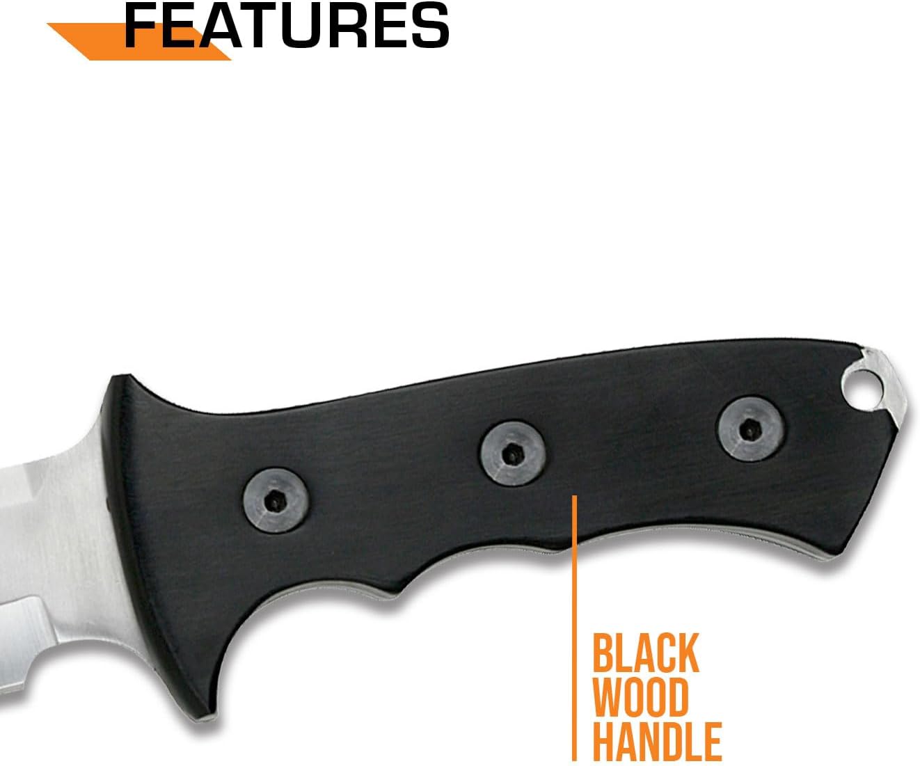 Elk Ridge 082 Series Outdoors Fixed Blade Knife with Reverse Serrations- 12.5-in Overall, Satin Finish Stainless Steel Blade, Full Tang, Black Wood Handle, Nylon Sheath - Camping, Hunting, Survival
