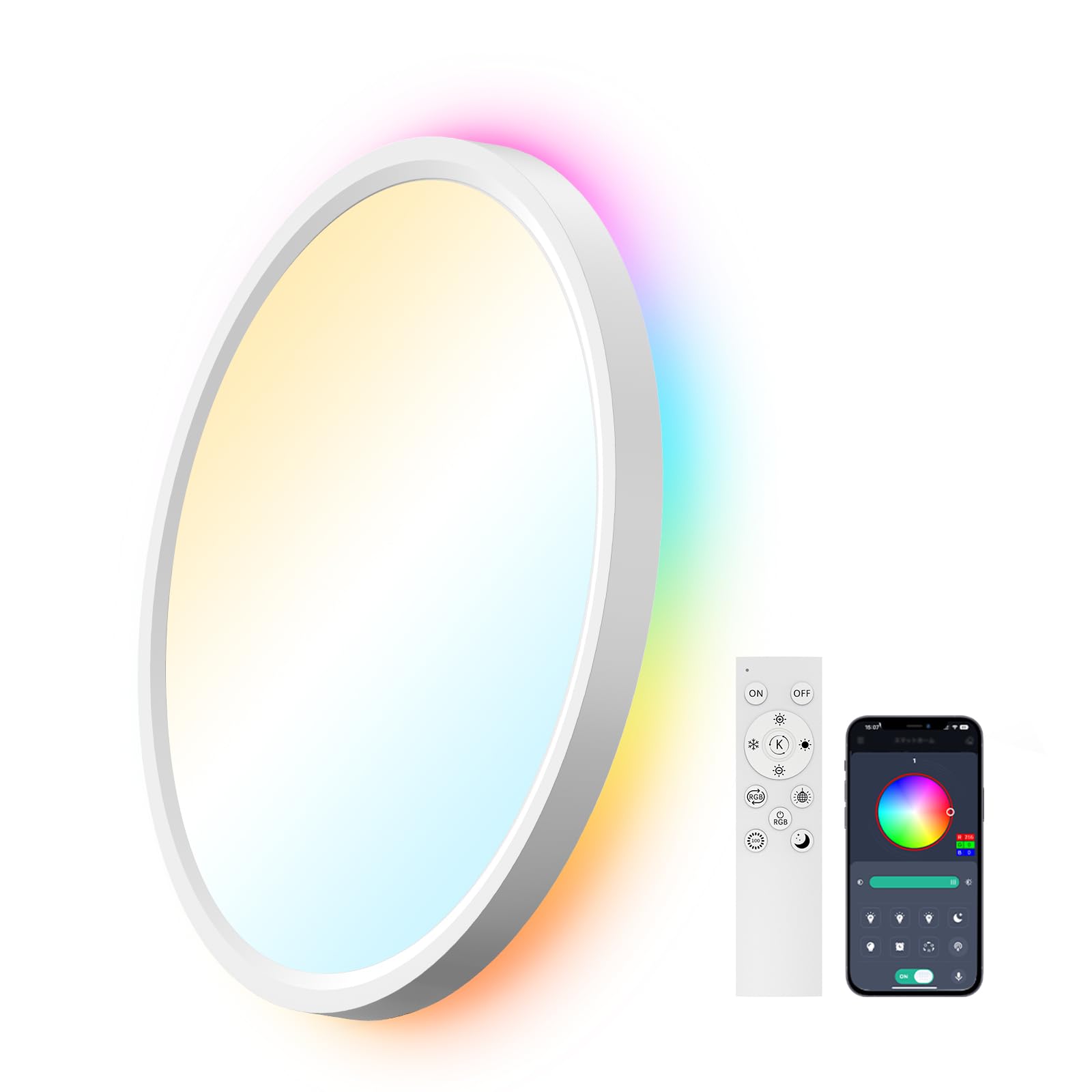 AIKVSXER 33W LED Deckenleuchte RGB, Fernbedienung Dimmbar, 3000K-6500K LED Deckenleuchte Dimmbar, 40CM Runde flache Deckenleuchte, App intelligente Steuerung, Für Schlafzimmer Küche Wohnzimmer