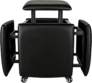 5 in 1 Nesting Ottoman Cube Chair, Stackable Stools, Leather Square Ottoman Bench with Wheels, 15.75x15.75x16.54 inches
