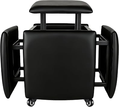 5 in 1 Nesting Ottoman Cube Chair, Stackable Stools, Leather Square Ottoman Bench, Foot Stool with Wheels for Living Room,Dining Room 15.75x15.75x16.54 inches