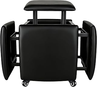 5 in 1 Nesting Ottoman Cube Chair, Stackable Stools, Leather Square Otto...