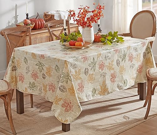 Newbridge Stamped Abstract Print Vinyl Flannel Backed Tablecloth, Contemporary Leaf Vinyl Tablecloth with Flannel Backing, 60” x 84” Oblong/Rectangle