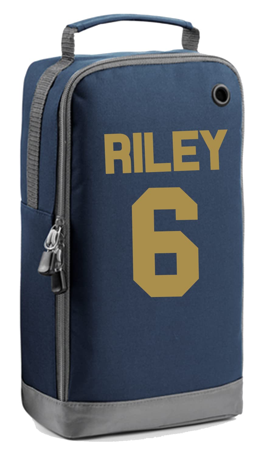 Personalised Name and Number Boot Bag Football Boots Custom Children's Sports Bags Rugby PE Gym Kit Back to School for Girls Kids (French-Navy-Gold)