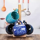 600ml Ręcznie robiony Niebieski Ceramiczny Kubek do Kawy, 21 Oz Unikalny Porcelanowy Duży Kubek do Herbaty z Dużym Uchwytem do Biura i Domu, Bezpieczny w Mikrofalówce i Zmywarce (Ciemnoniebieski)