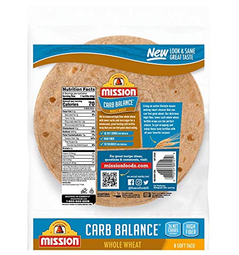 Mission Foods Carb Balance Whole Wheat Soft Taco, 8 Ct 2 Bags 0G Trans Fat Per Serving #TOP2