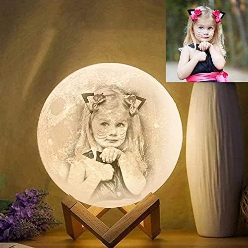 ACED Mothers Day Gifts Personalised Gifts for Mum Kids Girlfriend Personalized Moon Lamp with Photo Text 3D Printing 16 Colours Wooden Stand & Remote/Touch Control (15 cm, Small)