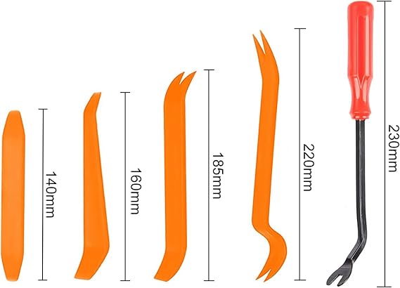 5 Pcs Trim Removal Tools, Pry Tools, Car Pry Tool Kit, Car Panel Door Audio Radio Stereo Removal Tools, Auto Clip Fastener Remover Pry Tool Set, Orange