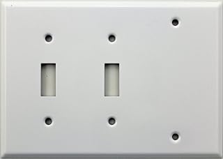 Stamped Steel (NOT PLASTIC) Smooth White Three Gang Wall Plate - Two Toggle Switches One Blank