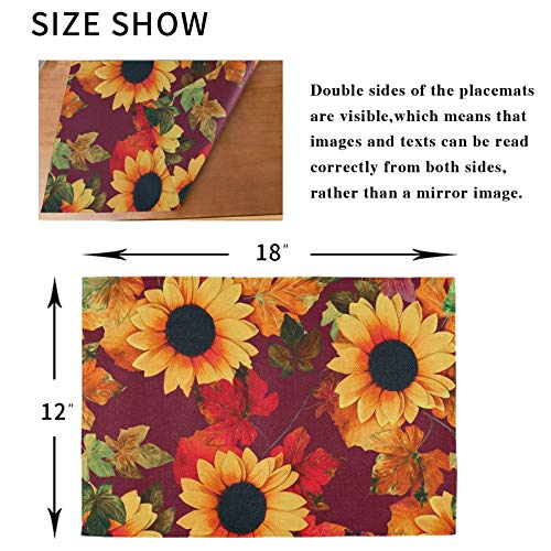 Summer Sunflowers Placemats Set Of 4 Red Vintage Floral Table Mat For Dining Table Kitchen Summer Seasonal Decor 12X18 Inches #TOP2