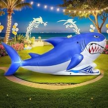7 FT Shark Inflatable Decoration, Spring Inflatable Blow Up Animal Decorations Built LED Lights for Outdoor Yard Farm Lawn Holiday Garden Birthday Party