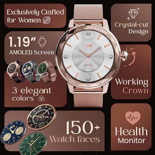 Image of GOBOULT Alora Smart Watch 1.19'' AMOLED Display, BT Calling, Rotating Bezel, 150+Watchfaces, 800 Nits Brightness, AI Voice Assistant, SpO2 Monitoring, 120+ Sports Mode (Rose Gold)