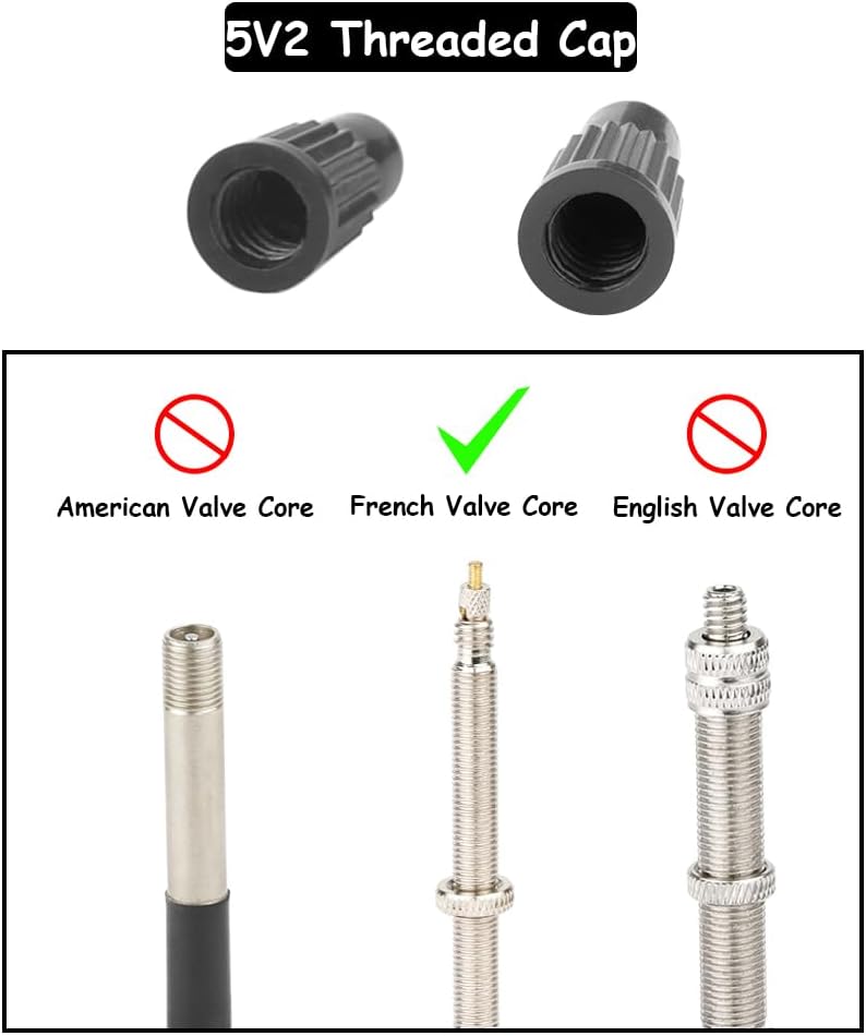 22 Pieces Presta Valve Core Kit 10Pcs Brass Tubeless Core 10Pcs Thread 5V2 Valve Core Caps with 1Pcs Valve Core Removal Tool and 1Pcs Valve Core Wrench for Continental Vittoria Kenda