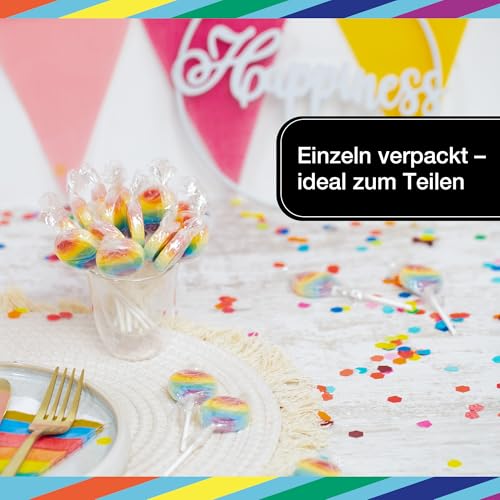FOOD crew 50x Regenbogen Lollies - 400g Lutscher Bunt - Regenbogen Süßigkeiten - Vegan mit Natürlichen Aroma & Farbstoffe - Regenbogen Lolli für Candy Bar Kindergeburtstag oder Tischdeko Regenbogen
