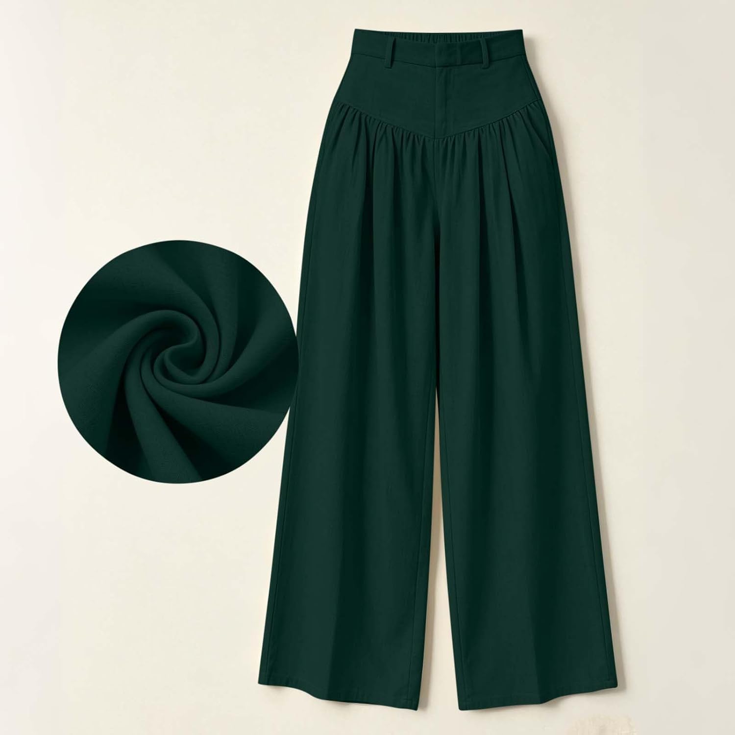 Womens Wide Leg Pants Pleated High Waist Pull On Trousers