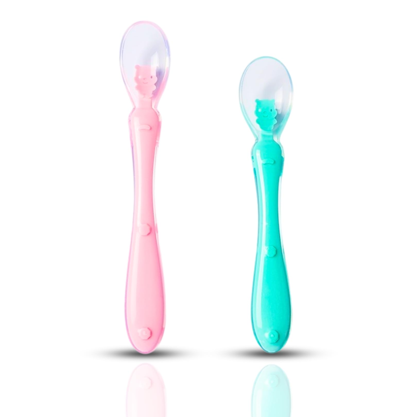 ZoZoBaa Baby Feeding & Weaning Spoon Set of 2 with Ultra Supple 100% Silicone Tip & Ergonomic Handle, BPA Free with Food Grade Material, Self Feeding Utensil for Kids 4 Months+, [Pink Green]-image-27