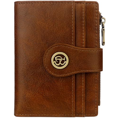 Image of Leather Wallet Women,RFID Blocking Small Wallet for Women Bifold Compact Slim Card Holder Wallet With Zipper Coin Pocket(Deepbrown)