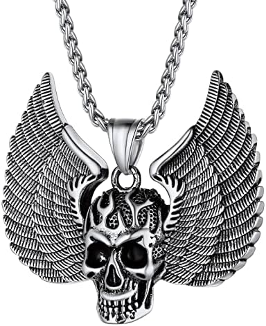PROSTEEL Men Vintage Gothic Skull Necklace, Stainless Stee/Gold Plated/Black-Send Gift Box