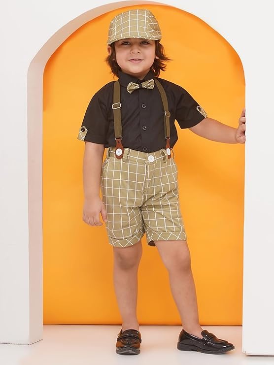 Image of AJ DEZINES Kids Casual Wear Clothing Cotton Shirt Short Set For Boys