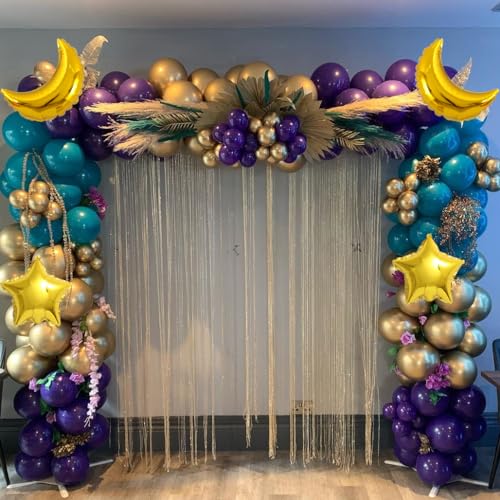 Image of 144pcs Eid Mubarak Balloon Arch Kit, Ramadan Eid al-Adha Decorations, Turquoise Teal Blue Purple Gold Moon Twinkle Star Balloons Garland, Happy Eid al-Fitr Party Muslim Islamic EID party for Home