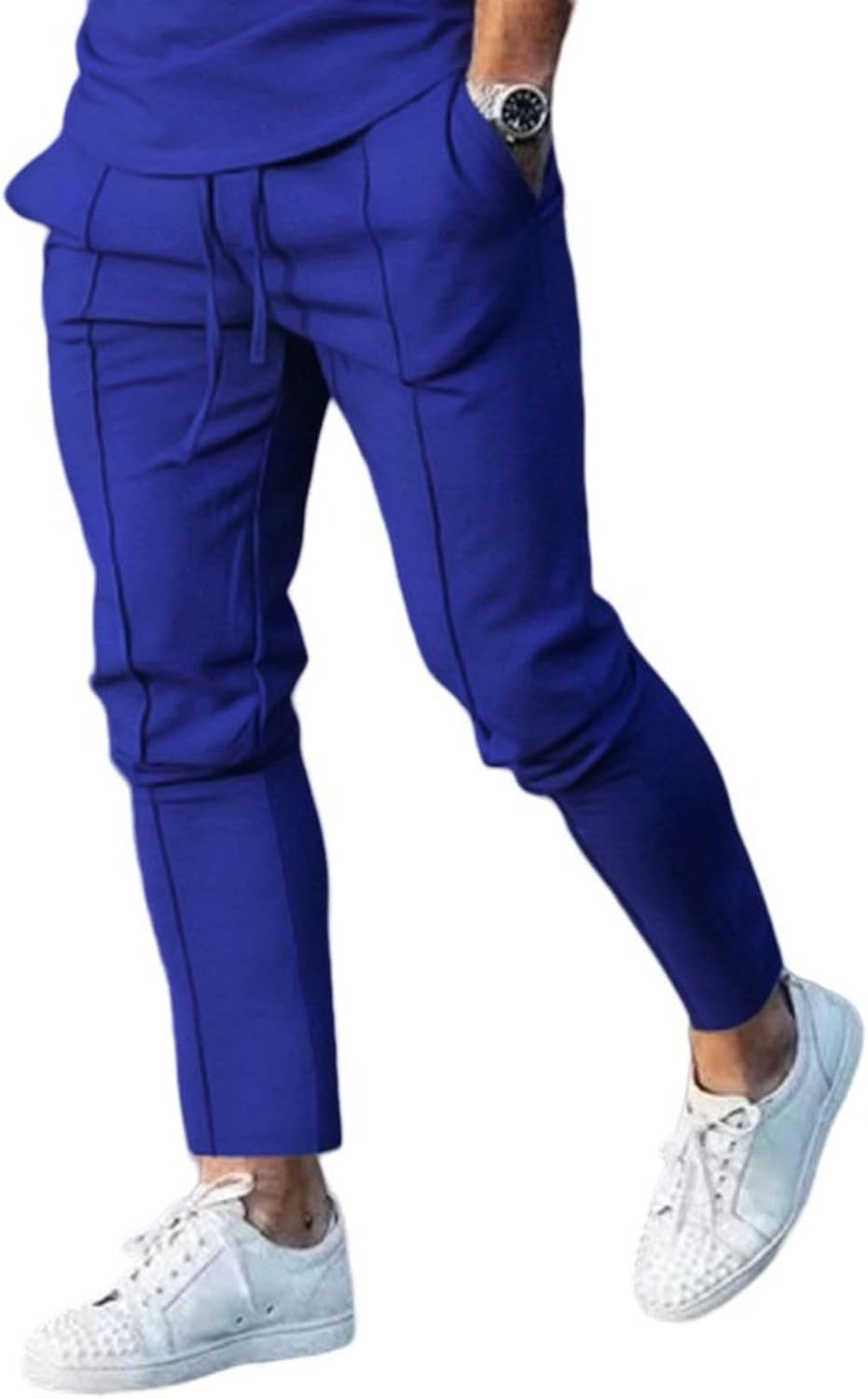 Casual Track Pants for Men Classic Stretch Drawstring Pants Slim Fit Solid Color Trousers Summer Simple Yoga Trousers