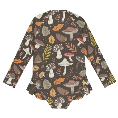 CaTaKu Girls One Piece Swimsuit Forest Fall Mushrooms Toddler Bathing Suit Long Sleeve UPF 50+ Rash Guard Swimwear 3-12Y2