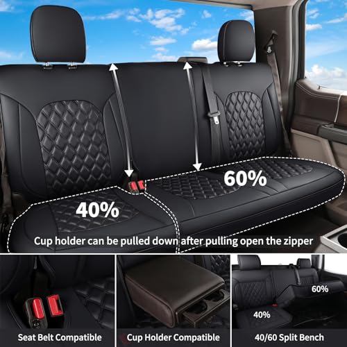 Image of Huidasource Ford Seat Covers, Leather Pickup Seat Cushion Cover Fit for 2015-2026 Ford F150 SuperCrew & 2017-2026 F250 F350 F450 Super Duty Crew Cab XL XLT Lariat King Ranch Platinum(Full Set /Black)